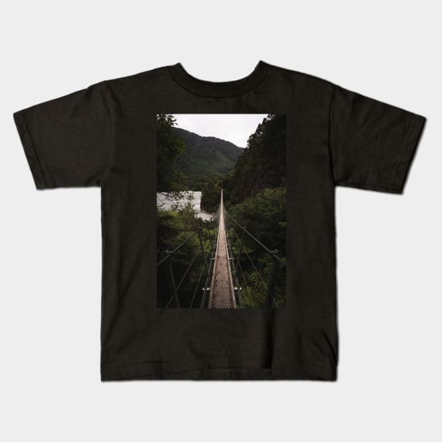 Longest Swing Bridge in New Zealand Kids T-Shirt by Danny Wanders